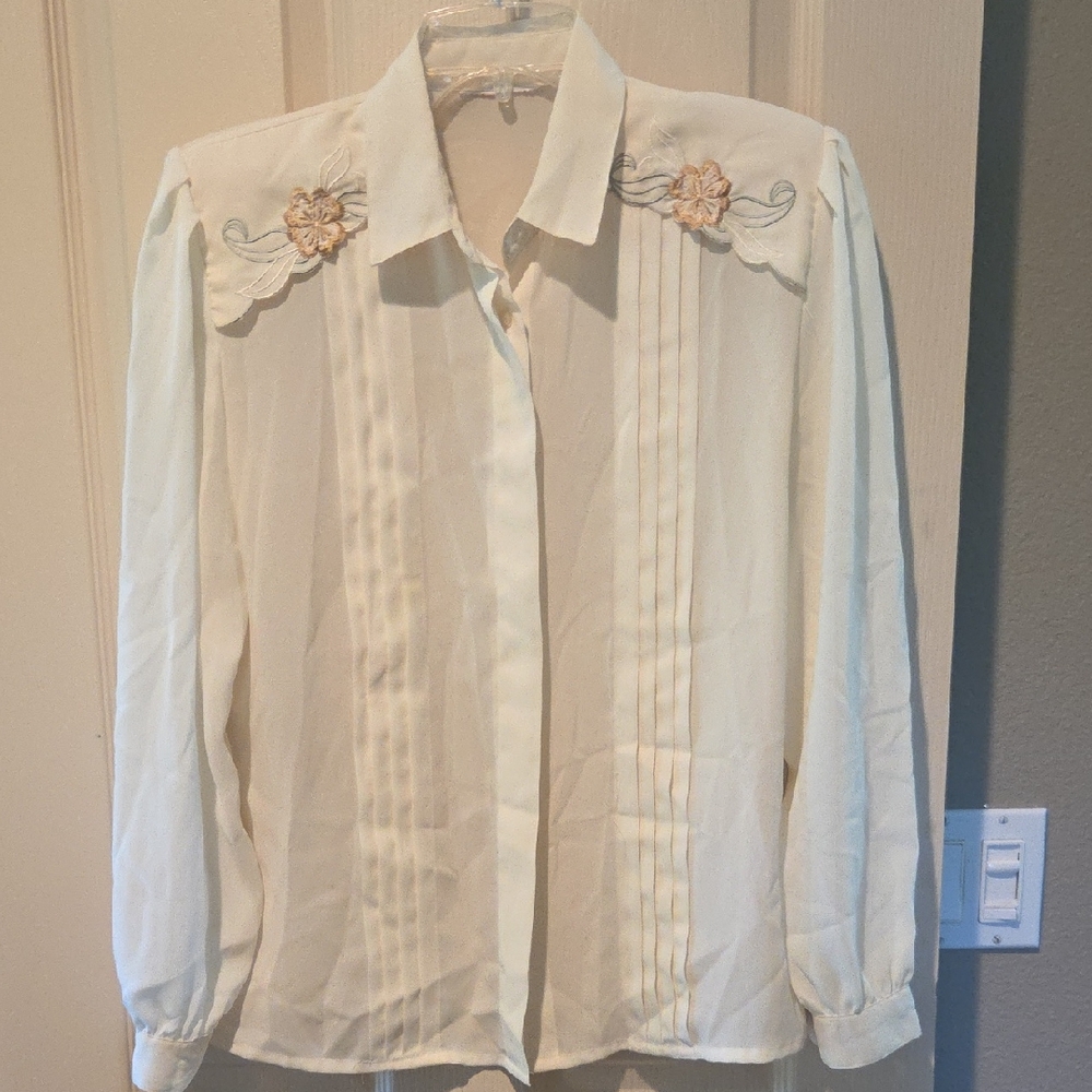 Cream Blouse with Floral Embroidery